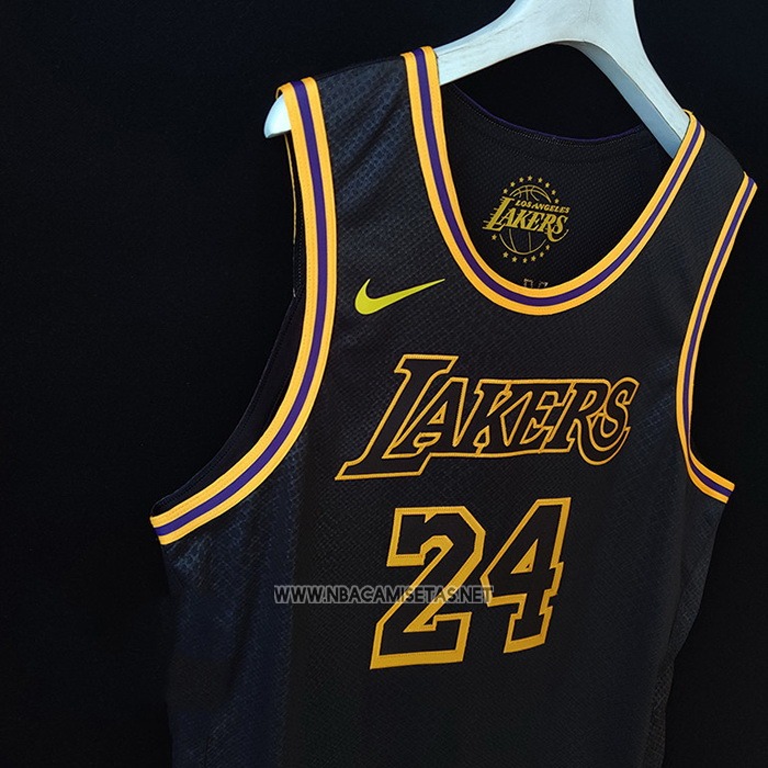 Camiseta Los Angeles Lakers Kobe Bryant NO 24 Black Mamba Autentico Negro